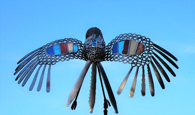 sculpture ecrous rondelles oiseau en metal